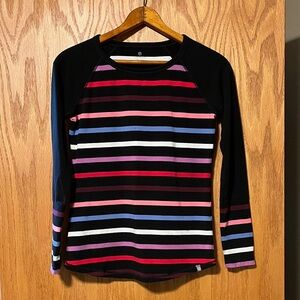 Talbots Black Multicolor Striped Long Sleeve Top